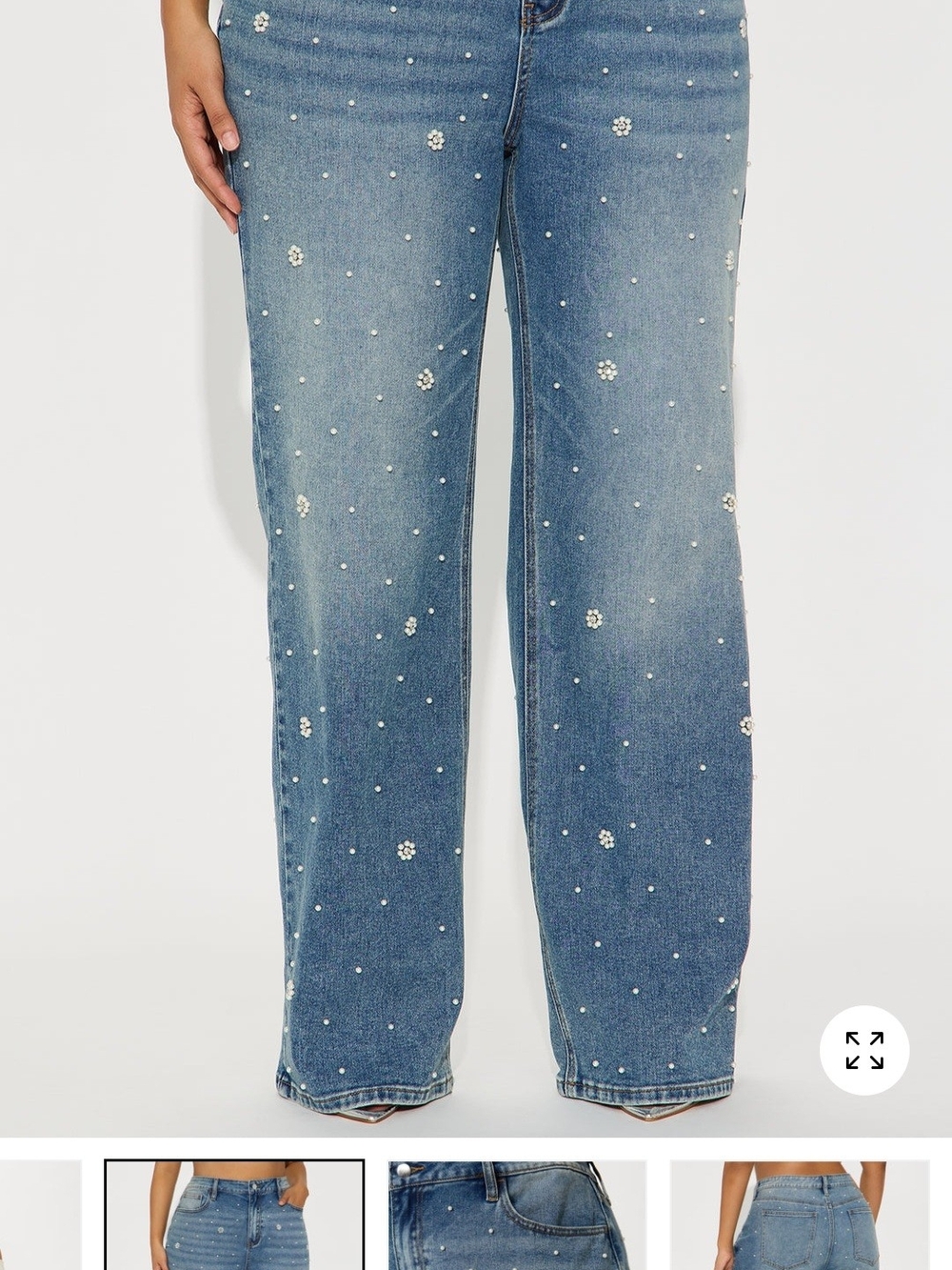 FashionNova Embellished Light Blue Wide-Leg Women's Jeans